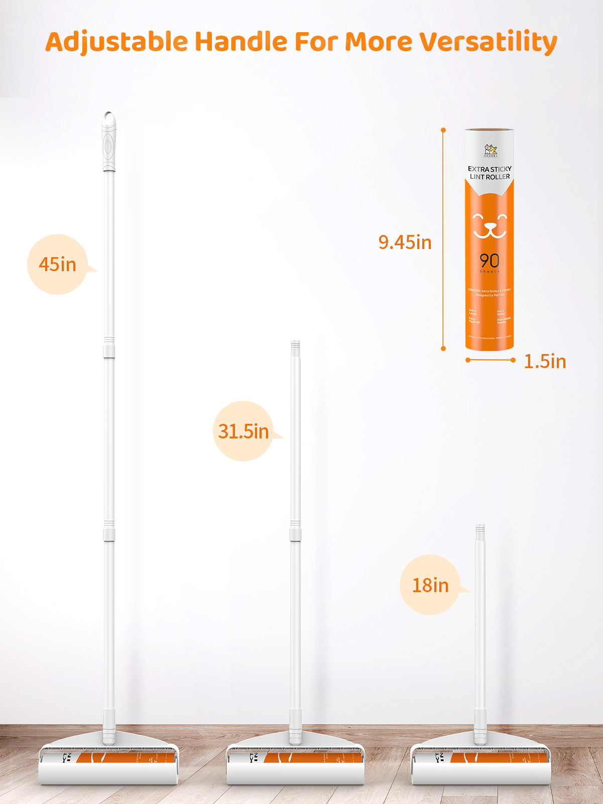 Large Lint Rollers, Ordora Extra Sticky Lint Roller with Long Handle for Pet Hair Removal, 270 Sheets