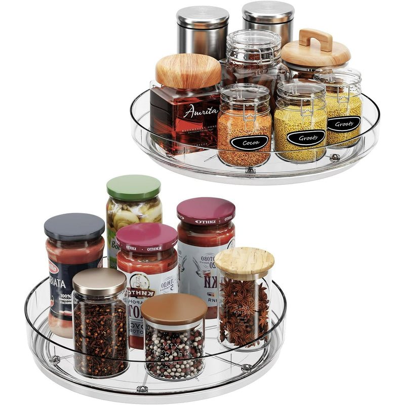 2 Pack Lazy Susan Turntable Organizer for Cabinet Refrigerator 10'' + 10.6'' Rotating Lazy Susan, Transparent