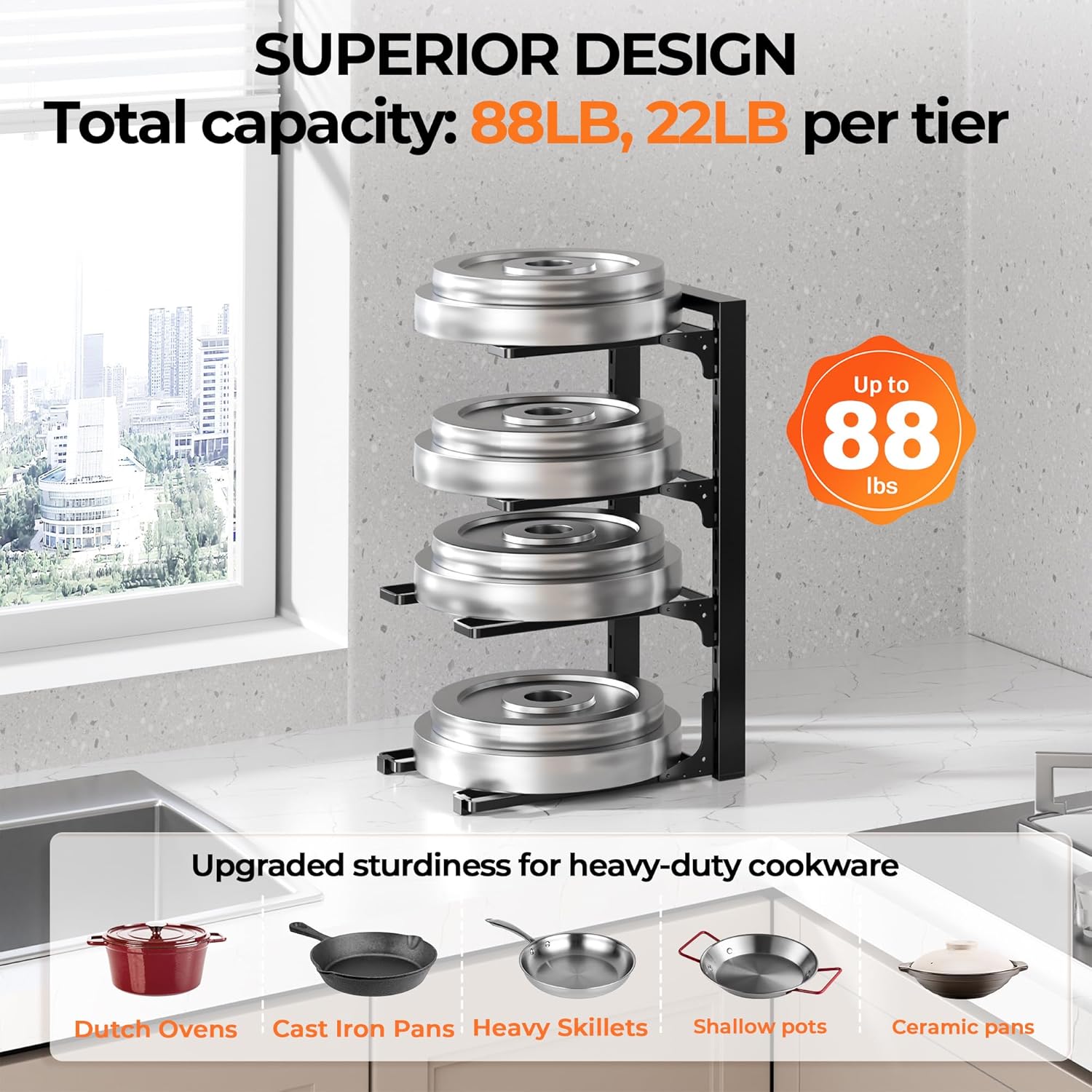 MUDEELA Pots and Pans Organizer under Cabinet 15.75" Tall