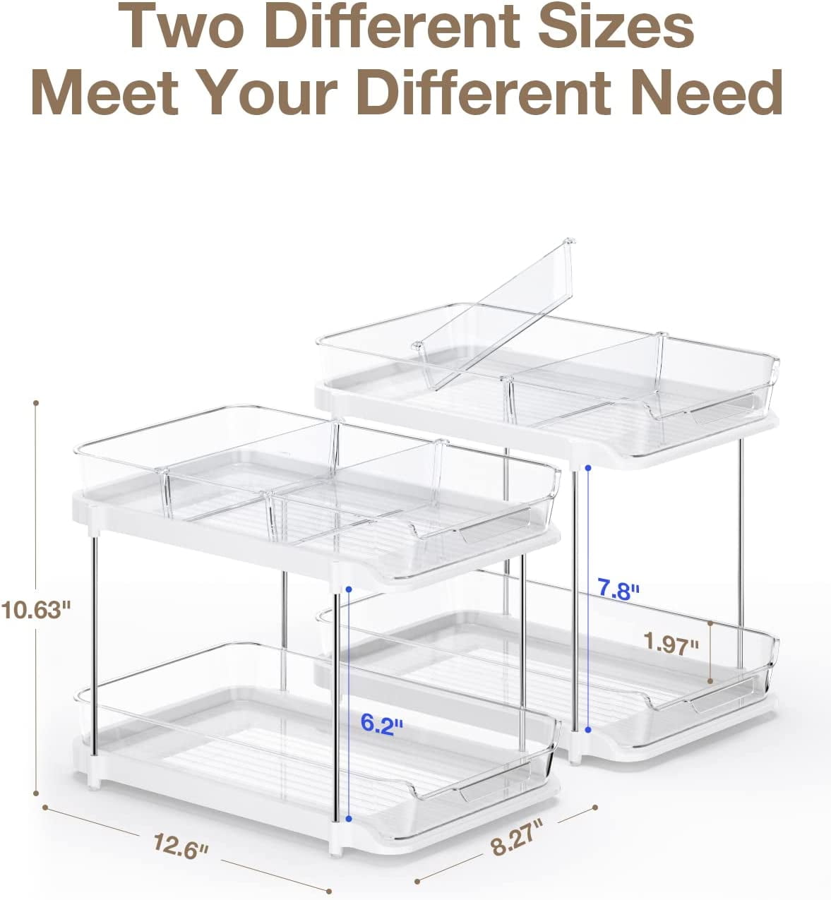 2 Sets of 2-Tier Multi-Purpose Bathroom Countertop Under Sink Organizers and Storage