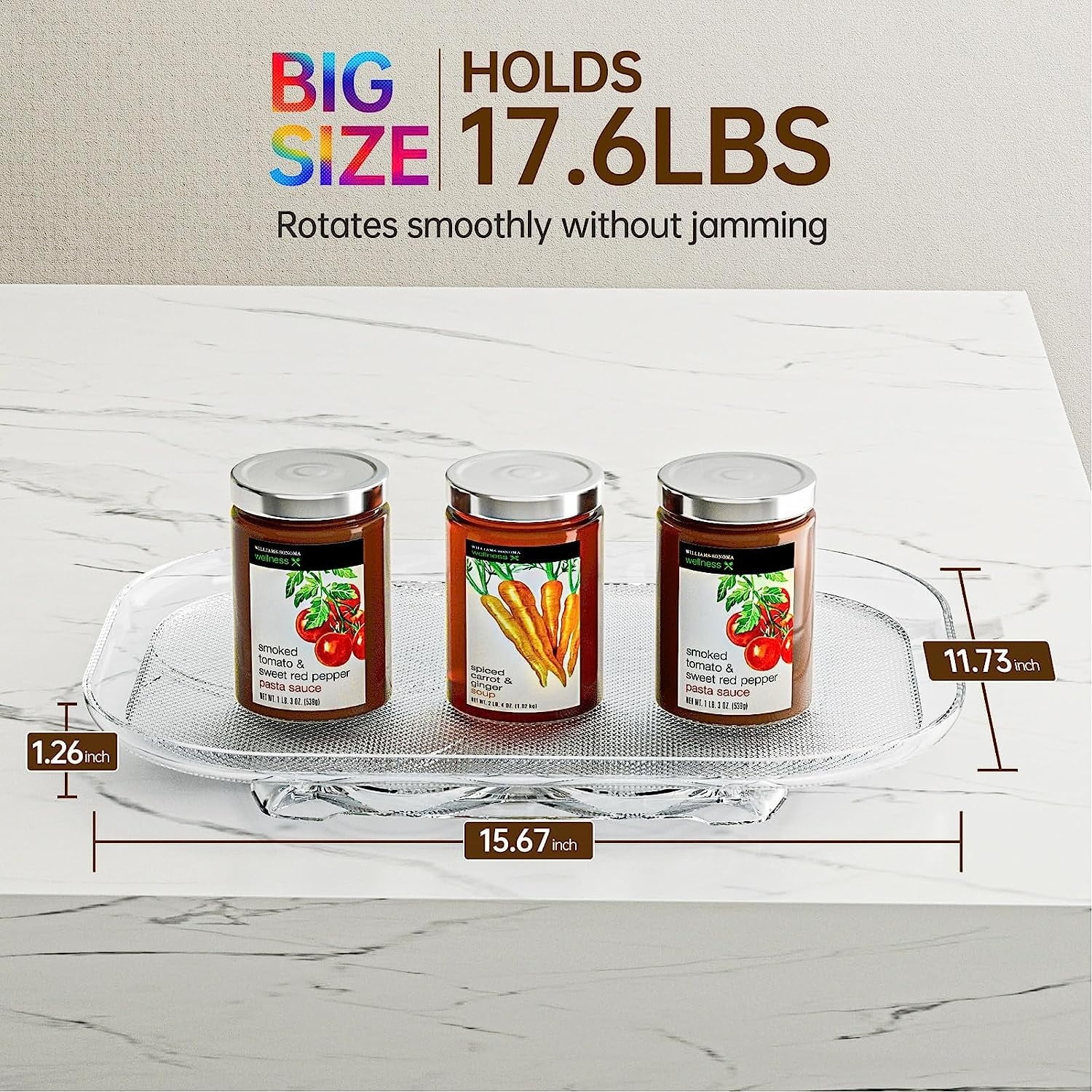Lazy Susan for Refrigerator, Lazy Susan Turntable Organizer for Refrigerator, Countertop Condiment Storage Rack for Cabinet, Pantry, Kitchen, 15.67''