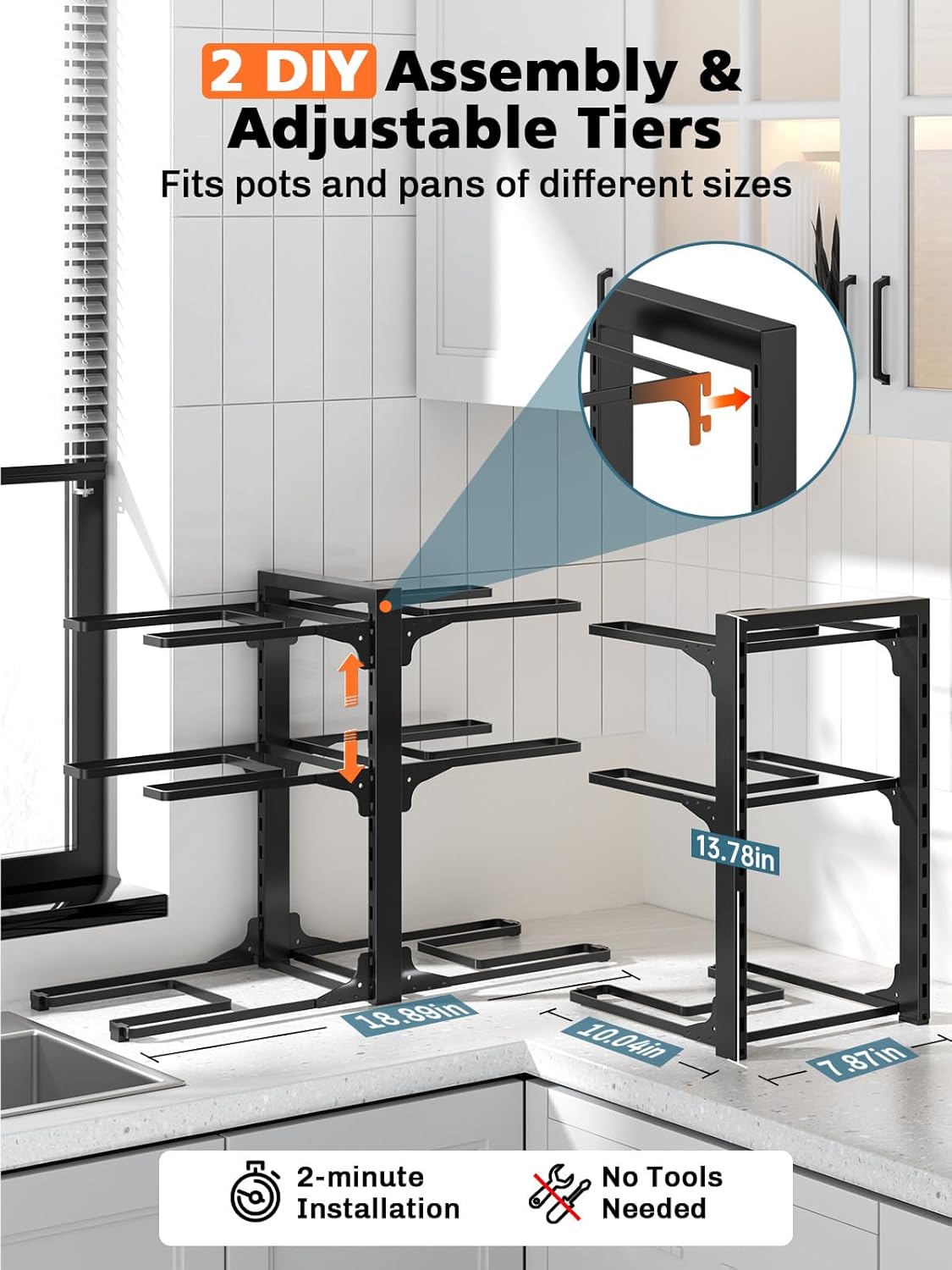 MUDEELA 6-Tier Adjustable Pot Organizer Rack