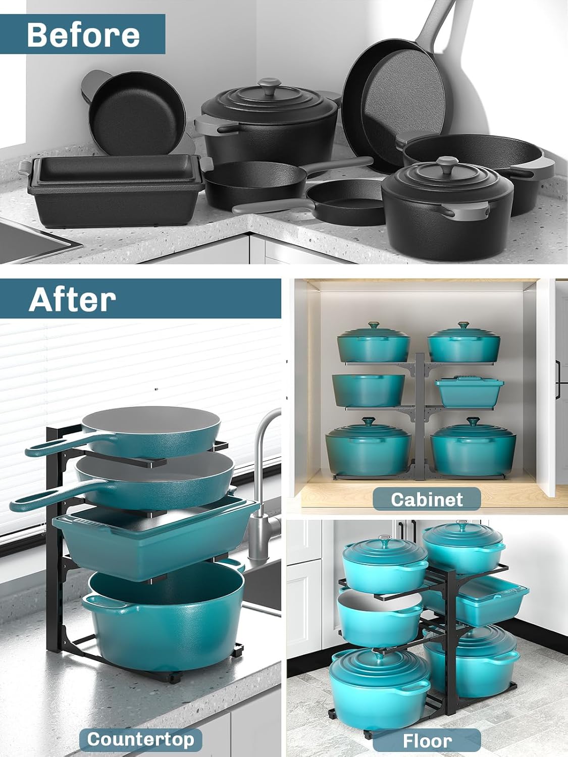 MUDEELA 6-Tier Adjustable Pot Organizer Rack