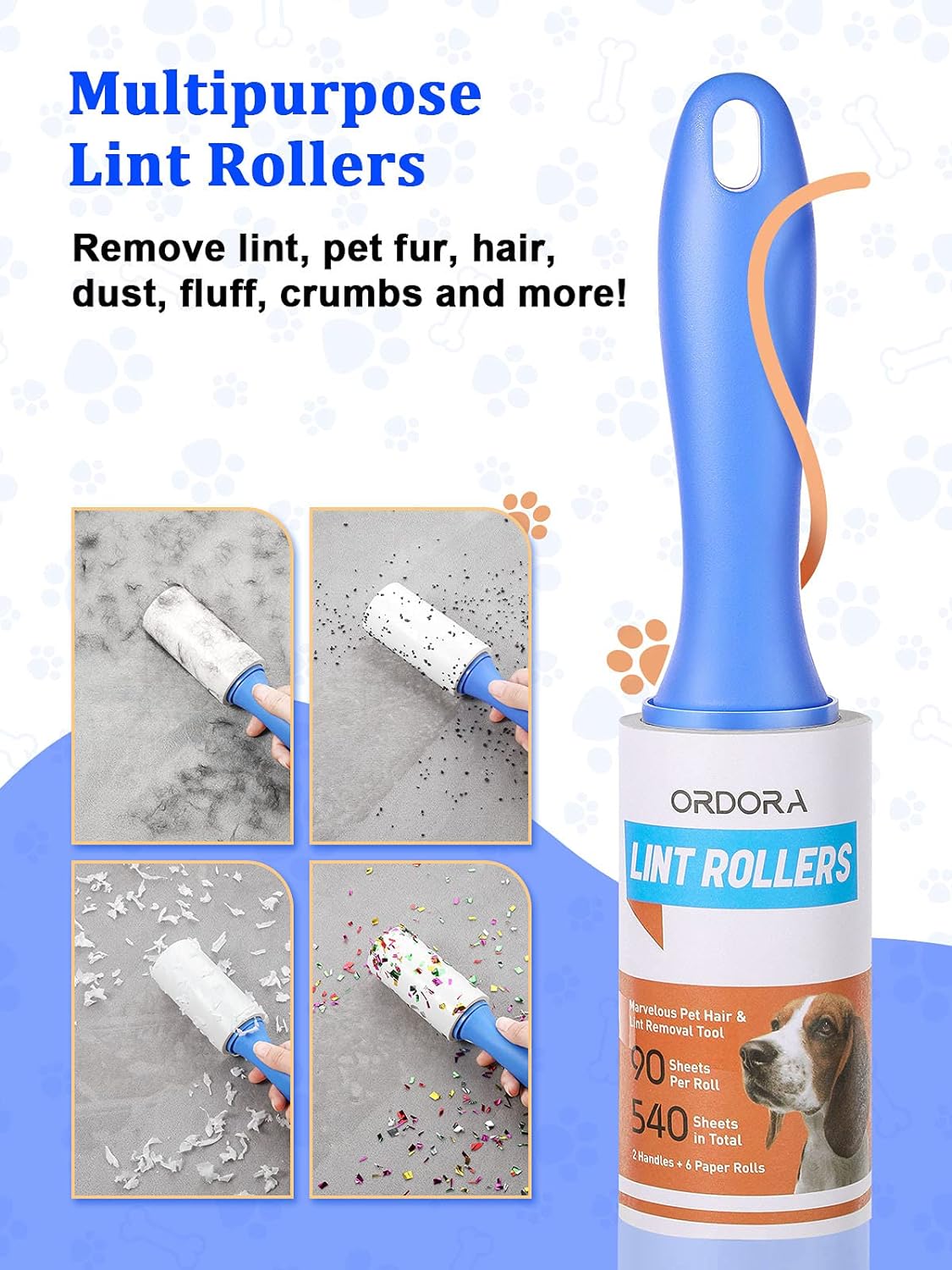 Lint Rollers for Pet Hair, ORDORA Extra Sticky Lint Rollers Refill 6 Pack for Clothes, 540 sheets