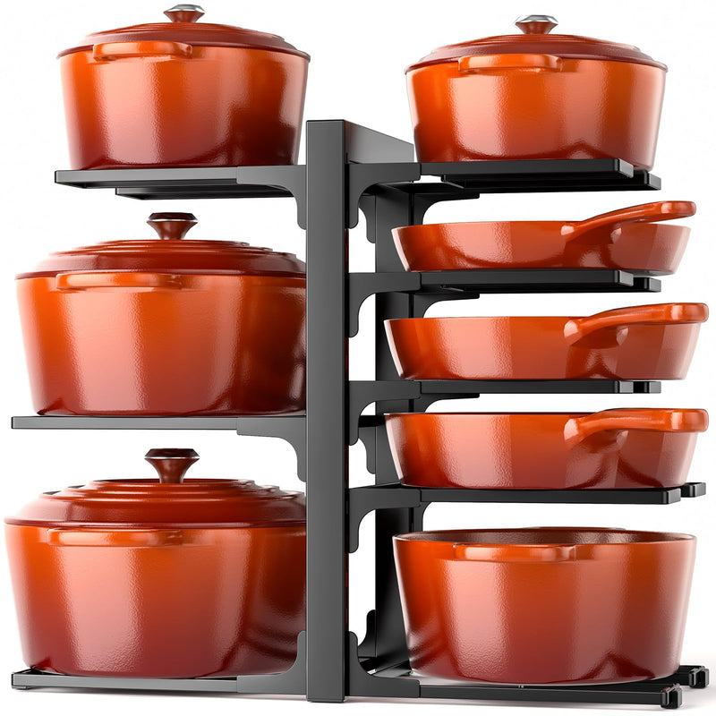 MUDEELA 8-Tier Pots and Pans Organizer under Cabinet, Adjustable Heavy Duty 120LBS Pot and Pan Organizer Rack inside Cabinet for Kitchen Organizer Cast-iron Pans, Heavy Skillets Griddles, Shallow Pots