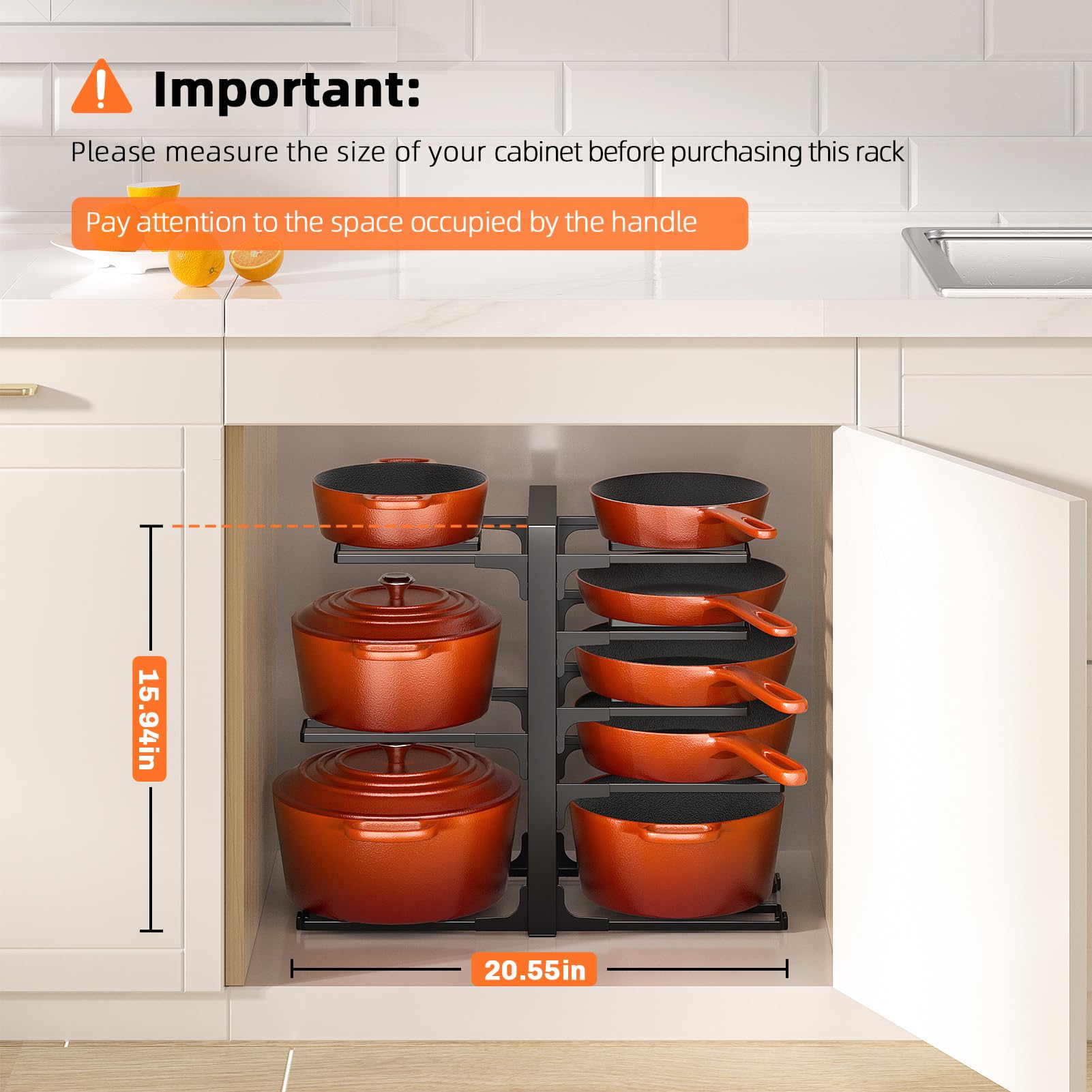 MUDEELA 8-Tier Pots and Pans Organizer under Cabinet, Adjustable Heavy Duty 120LBS Pot and Pan Organizer Rack inside Cabinet for Kitchen Organizer Cast-iron Pans, Heavy Skillets Griddles, Shallow Pots