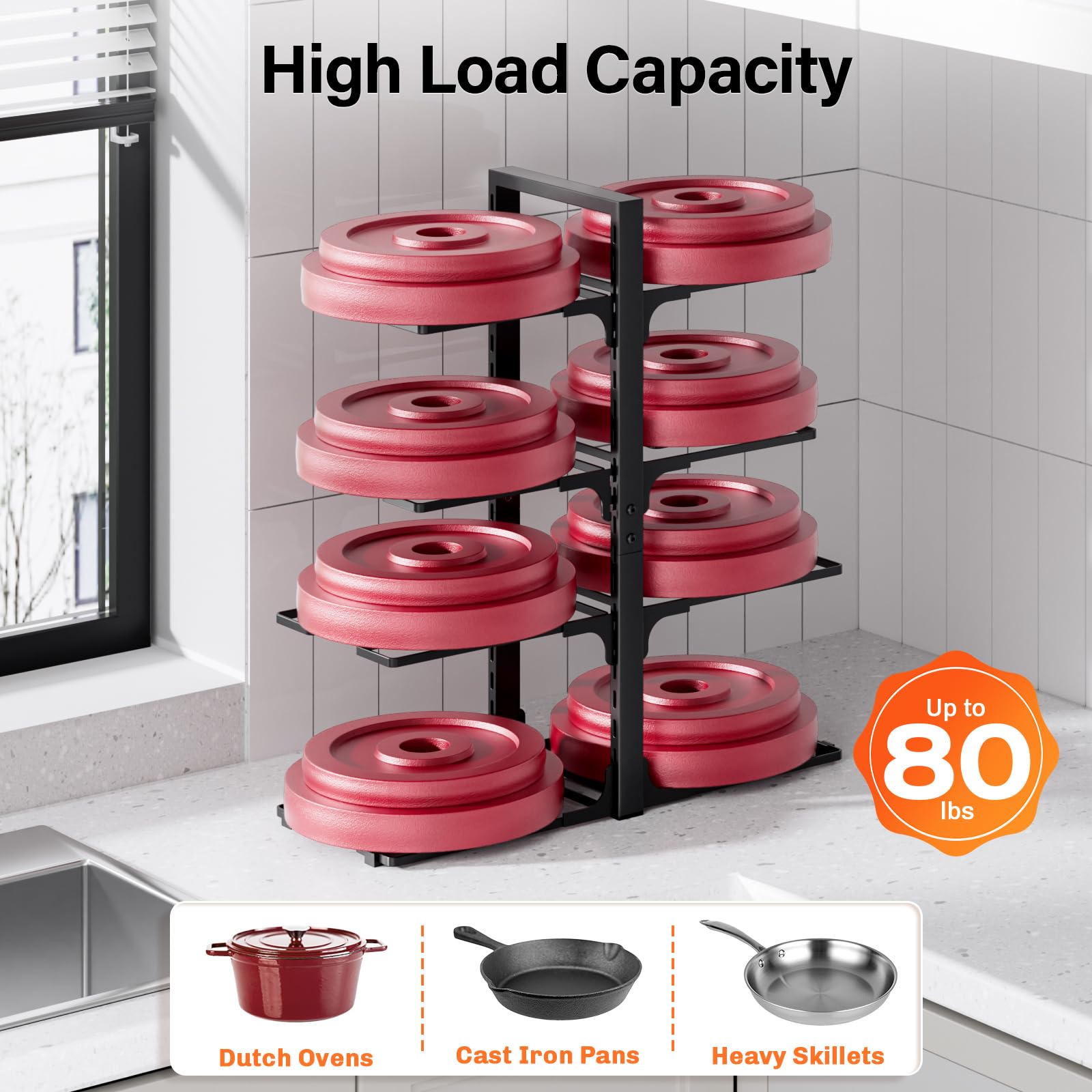 MUDEELA Pots and Pans Organizer under Cabinet 21" Height 8-Tier Kitchen Cabinet Organizers and Storage for Big Stockpots