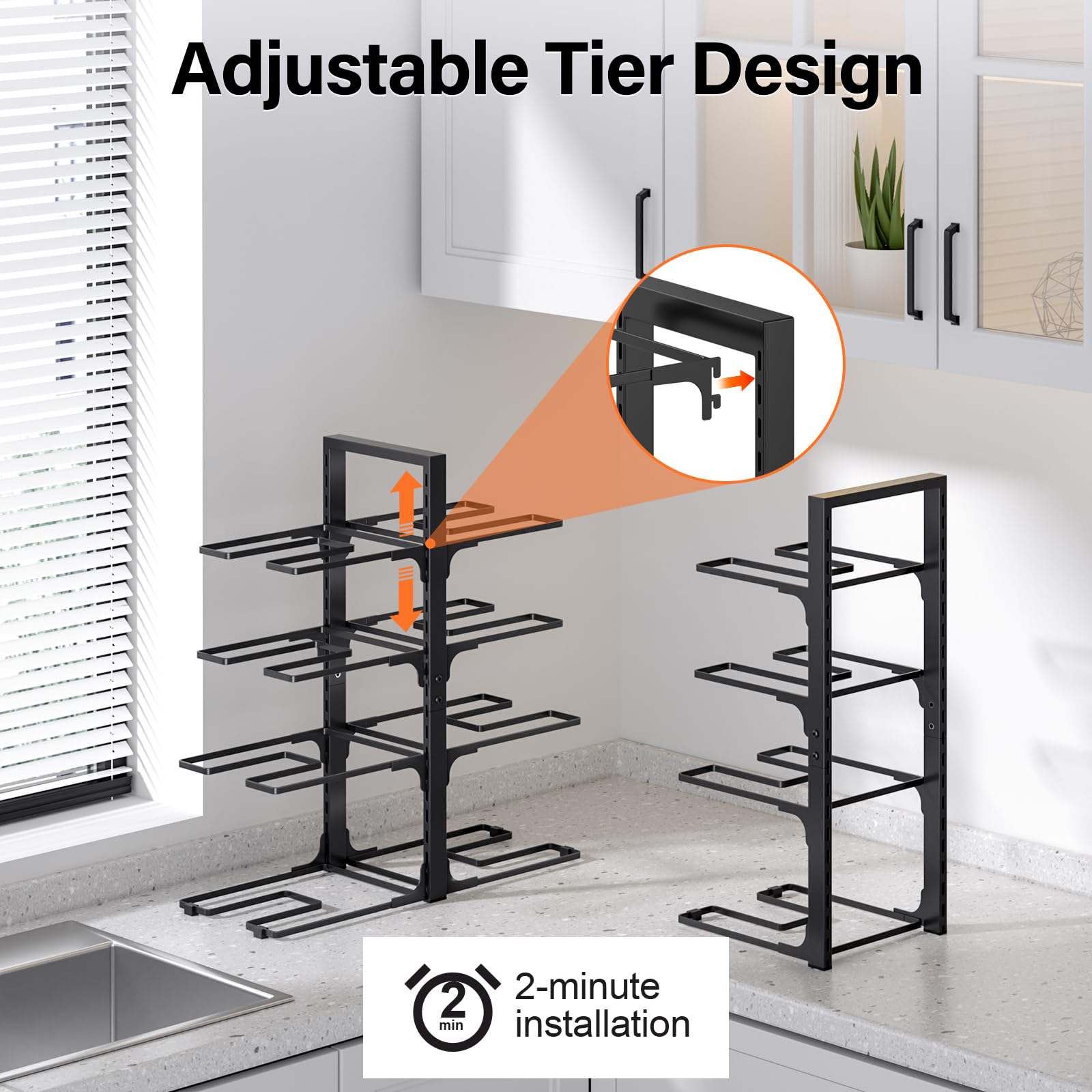 MUDEELA Pots and Pans Organizer under Cabinet 21" Height 8-Tier Kitchen Cabinet Organizers and Storage for Big Stockpots