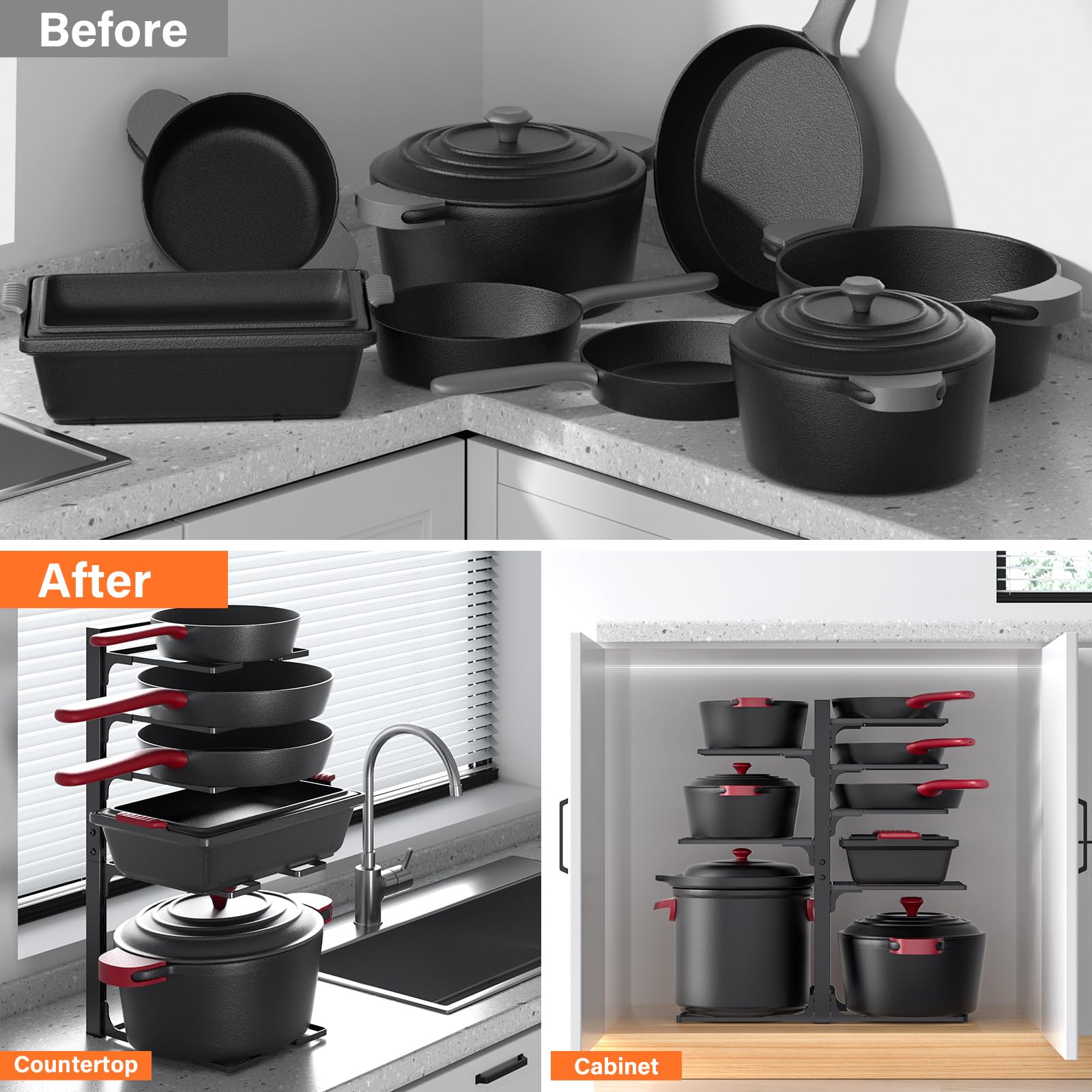 MUDEELA Pots and Pans Organizer under Cabinet 21" Height 8-Tier Kitchen Cabinet Organizers and Storage for Big Stockpots