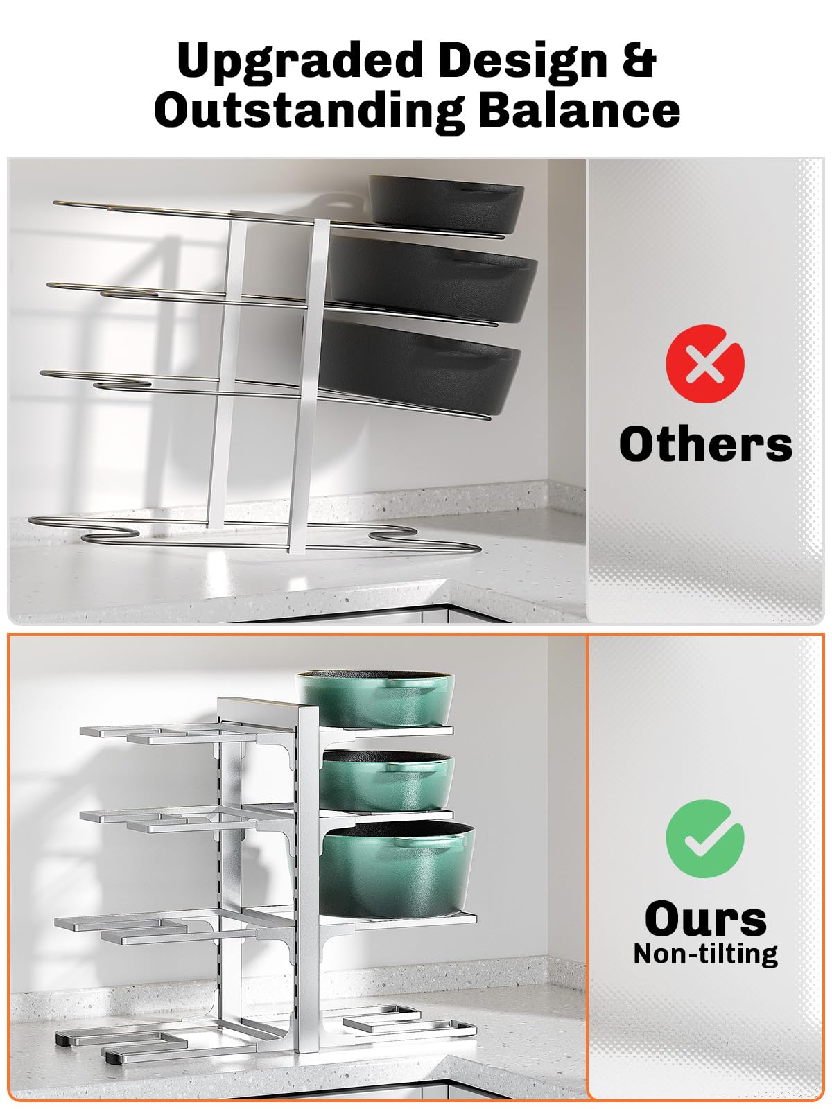 MUDEELA 8-Tier Pots and Pans Organizer for Cabinet, Adjustable Heavy Duty 120LBS Pot and Pan Organizer Rack Under Cabinet, Kitchen Cabinet Storage and Organization Cookware Baking Frying Rack