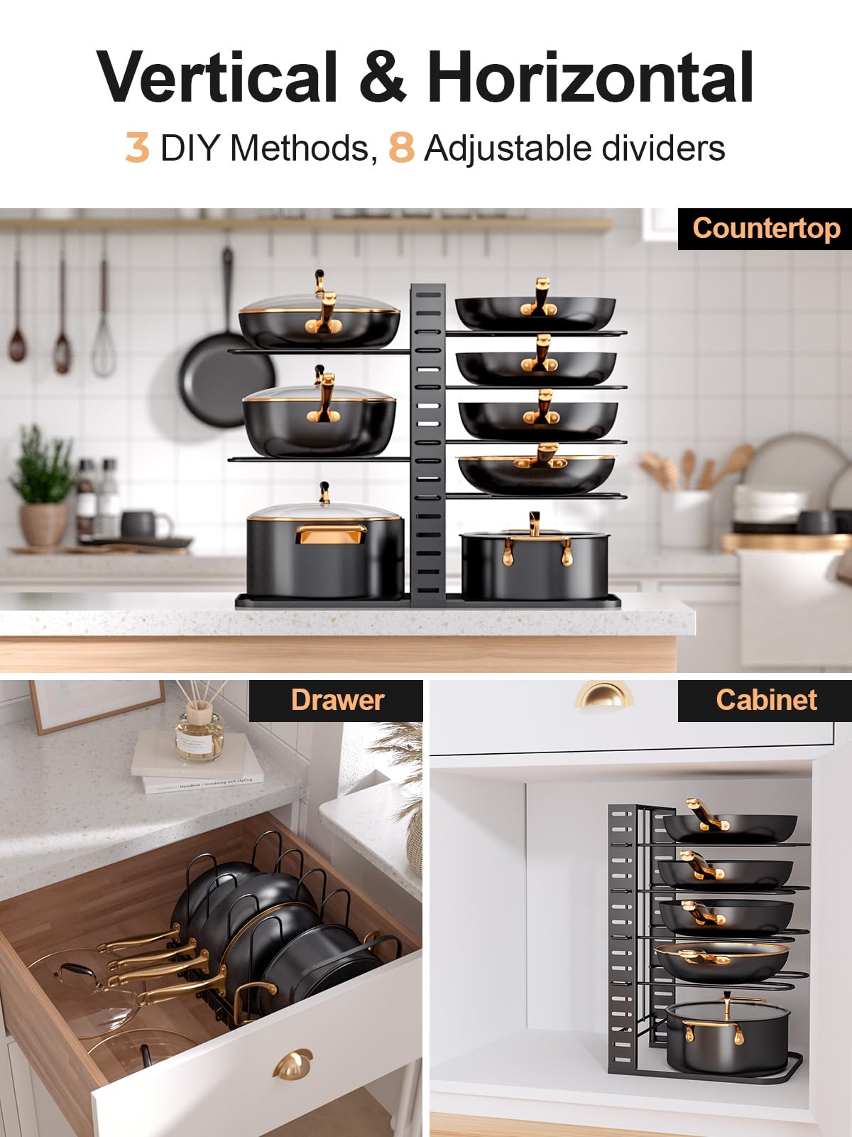 MUDEELA 8-Tier Pots and Pans Organizer Rack
