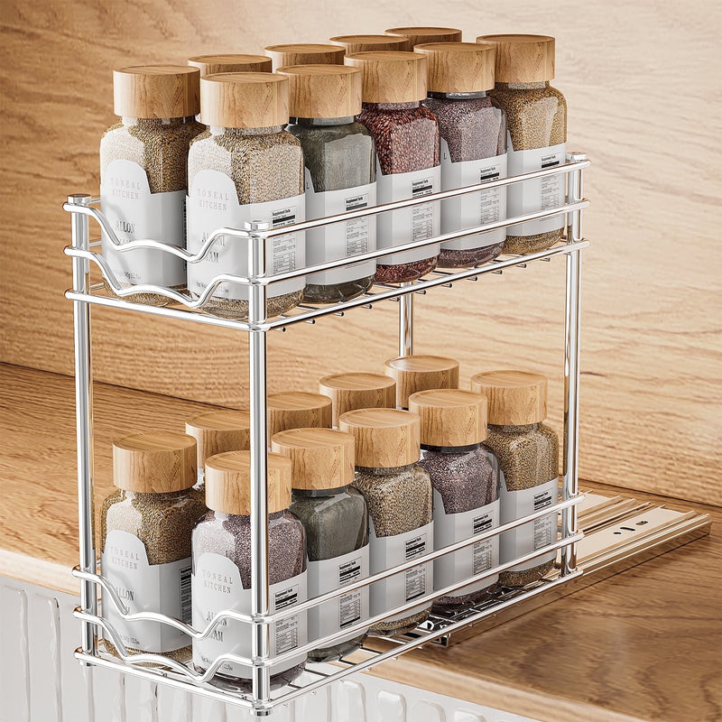 Mudeela 1 Pack Pull Out Spice Rack Organizer for Kitchen Cabinet, Heavy Duty Sliding Out Shelving, Seasoning Organizer