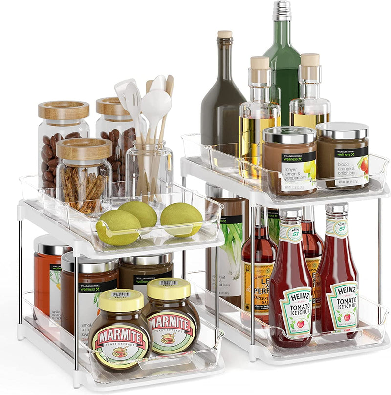 2 Sets of 2-Tier Multi-Purpose Bathroom Countertop Under Sink Organizers and Storage