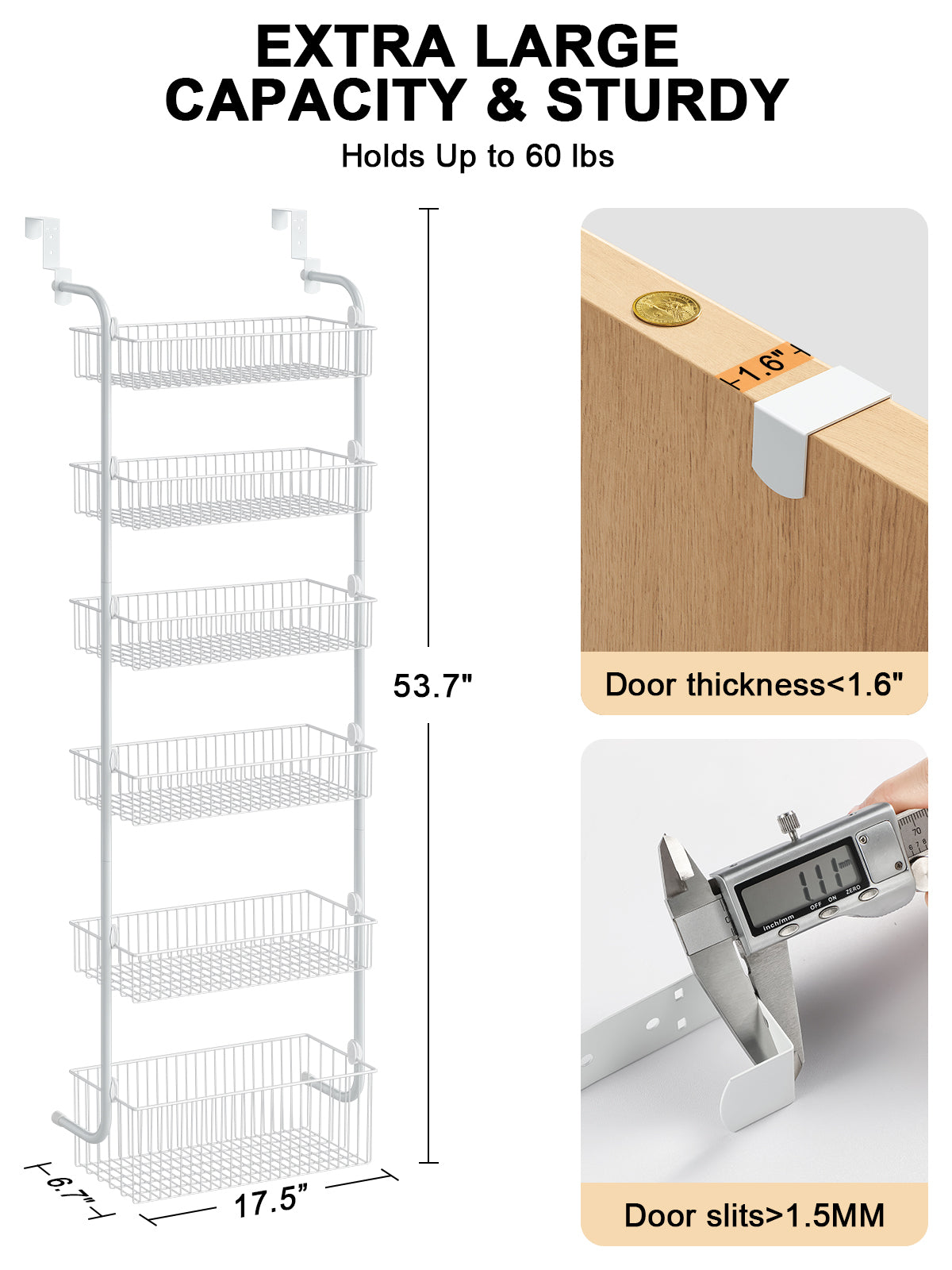 Over the Door Pantry Organizer 6-Tier Hanging & Wall Mount Spice Rack, Big Size