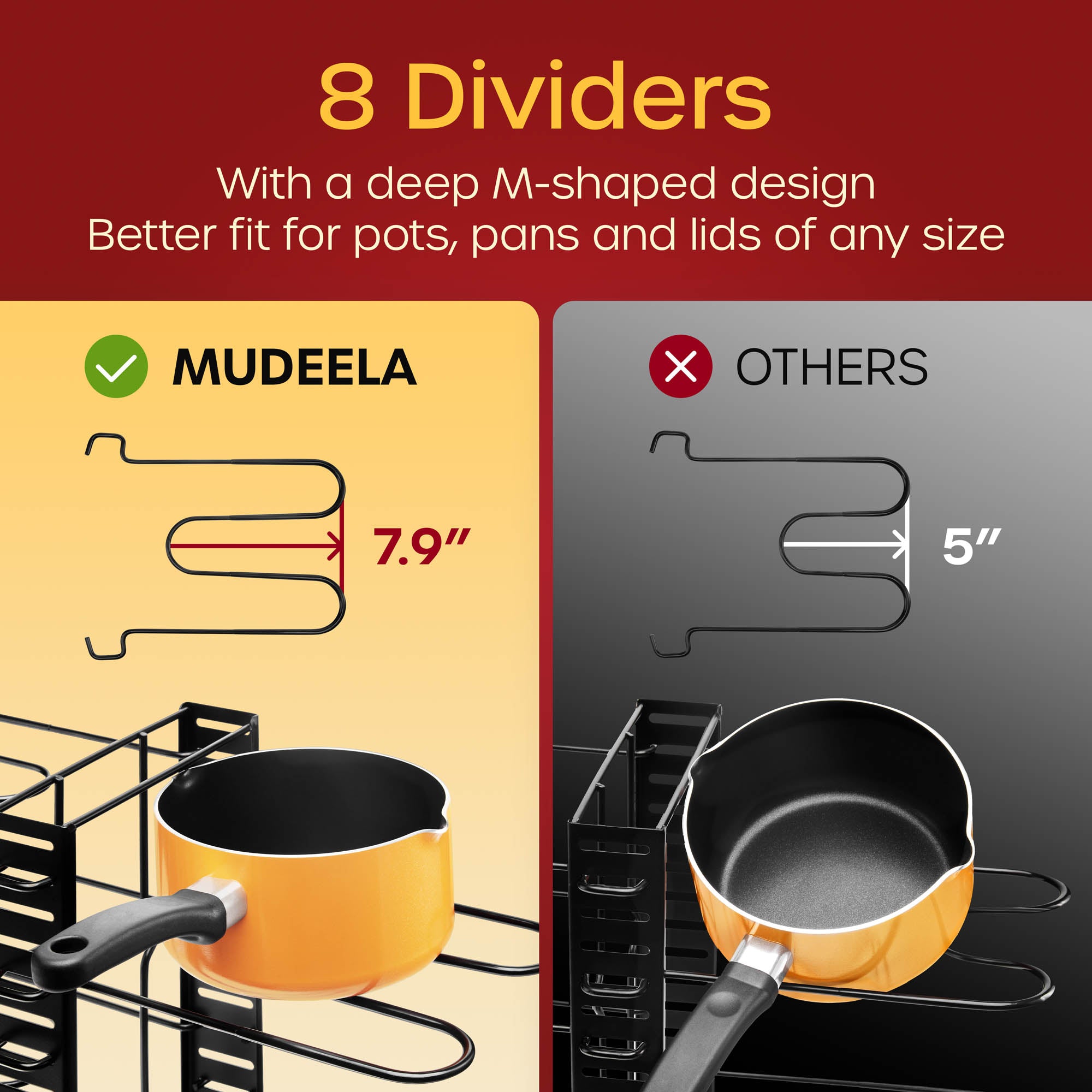 MUDEELA Adjustable Pan Pot Rack with 8 Tiers