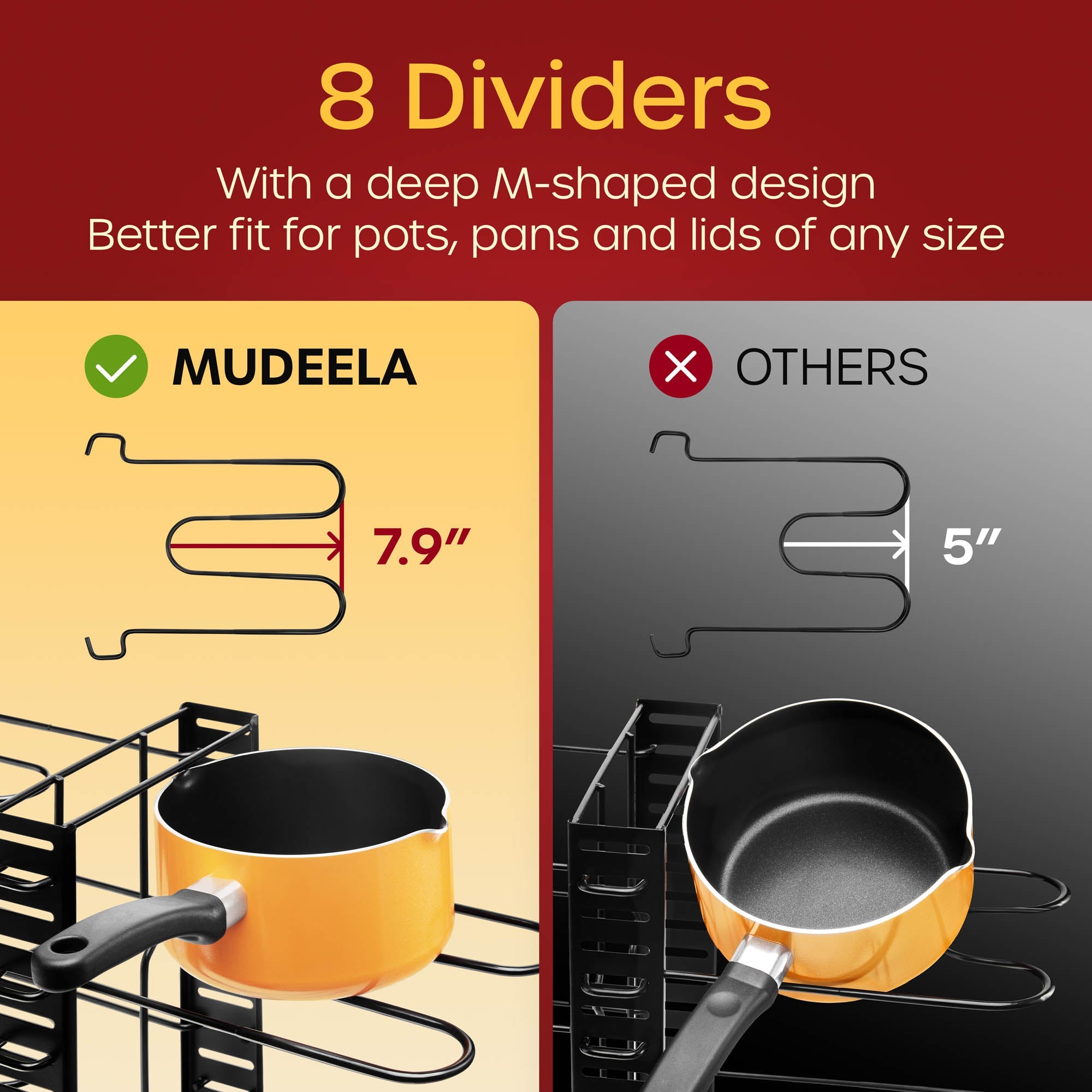 MUDEELA Adjustable Pan Pot Rack with 8 Tiers