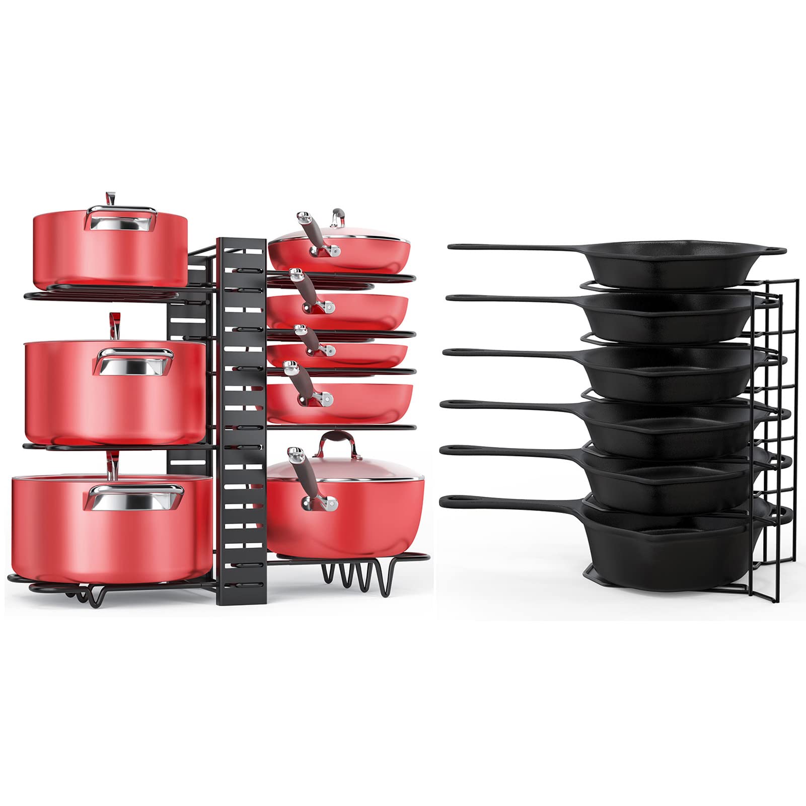 MUDEELA 8 Tiers Pots and Pans Organizer and 6 Tier Heavy Duty Pan Organizer Bundle