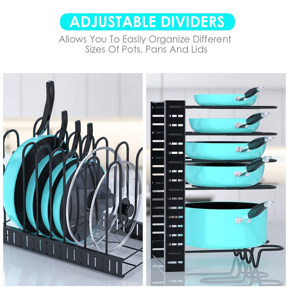 MUDEELA 8 Tiers Pots and Pans Organizer and 6 Tiers Heavy Duty Pan Organizer Bundle