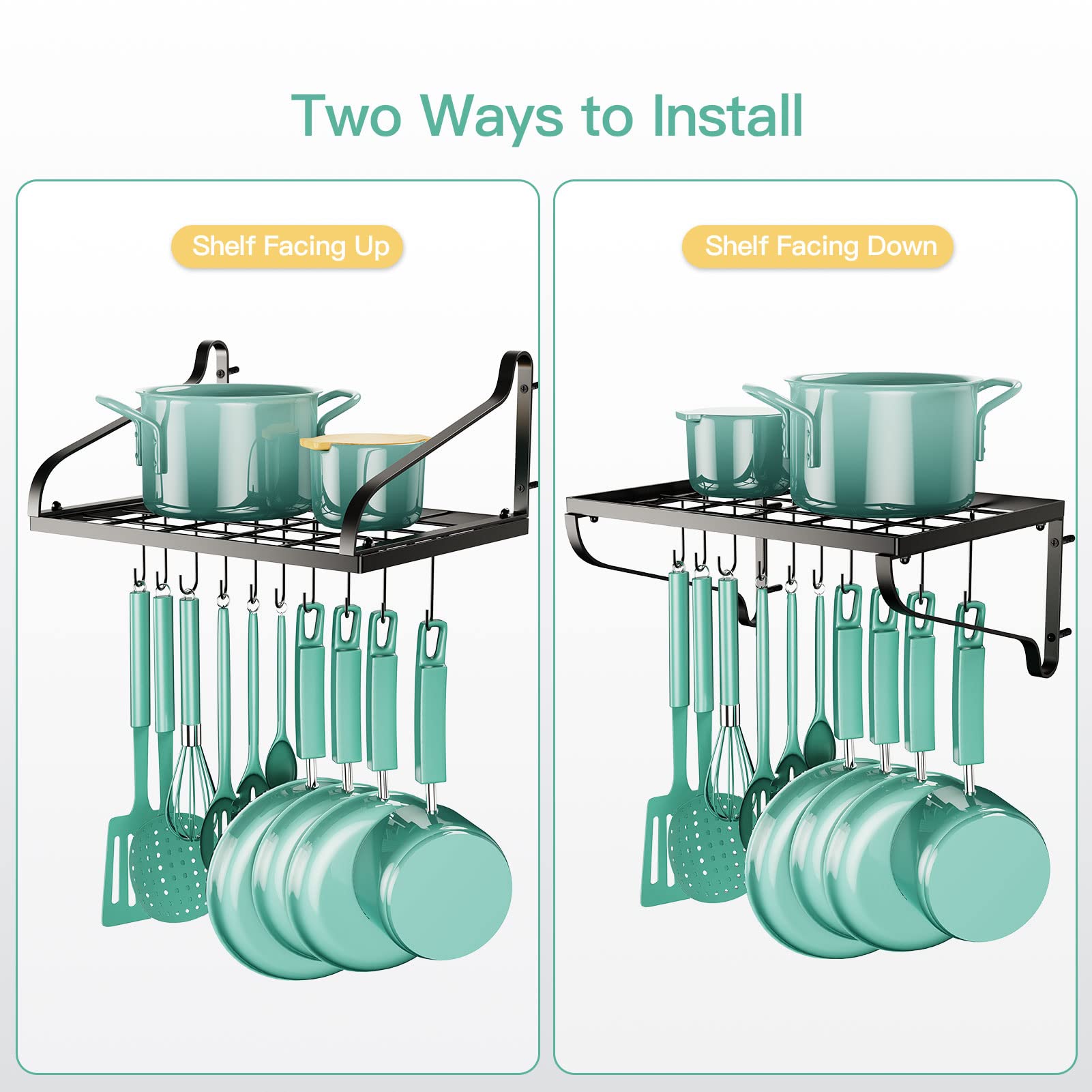 MUDEELA 8 Tiers Pots and Pans Organizer and Hanging Pot Rack Wall Mounted