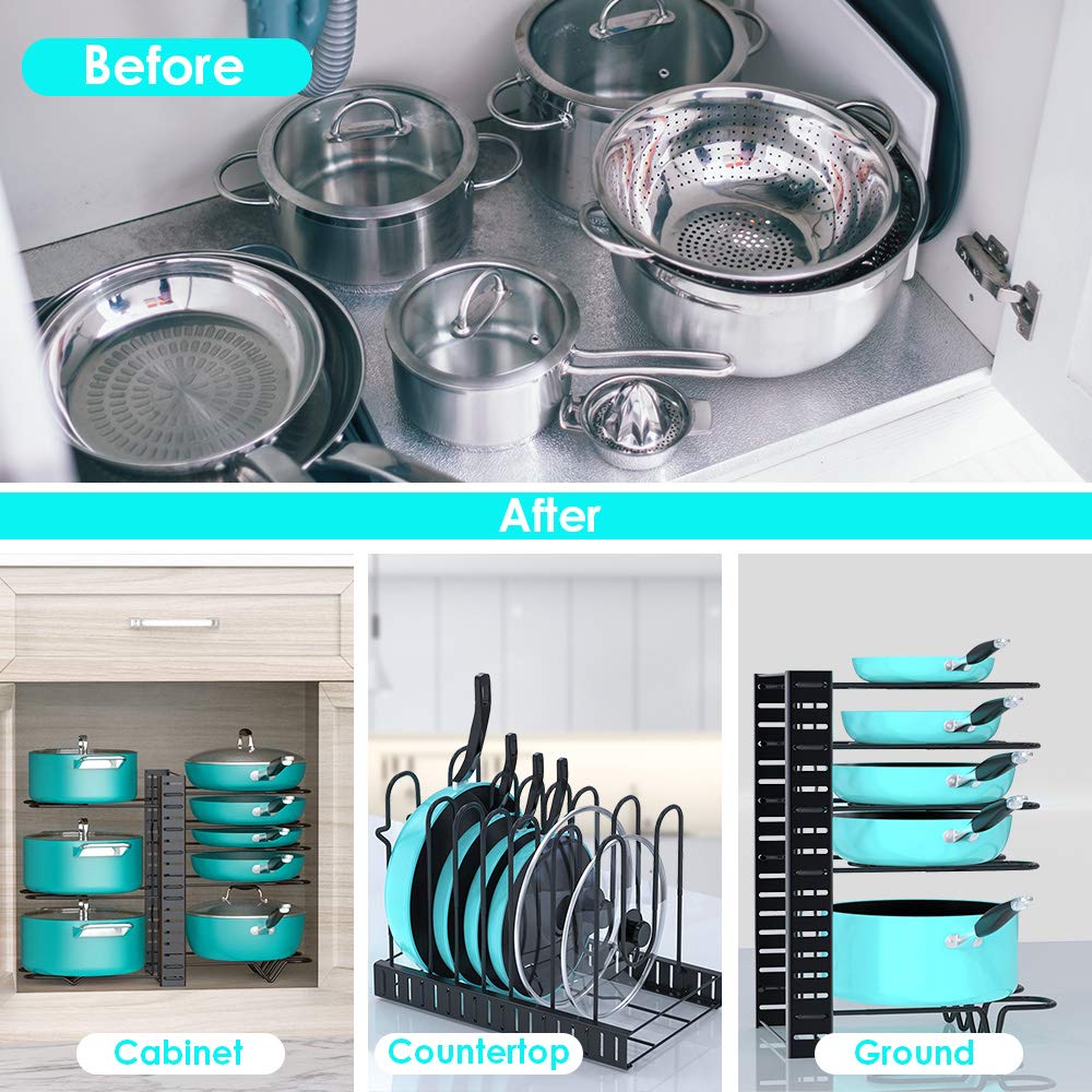 MUDEELA 8 Tiers Pan Organizer Rack and 11 Expandable Pan 8 Tiers Pot