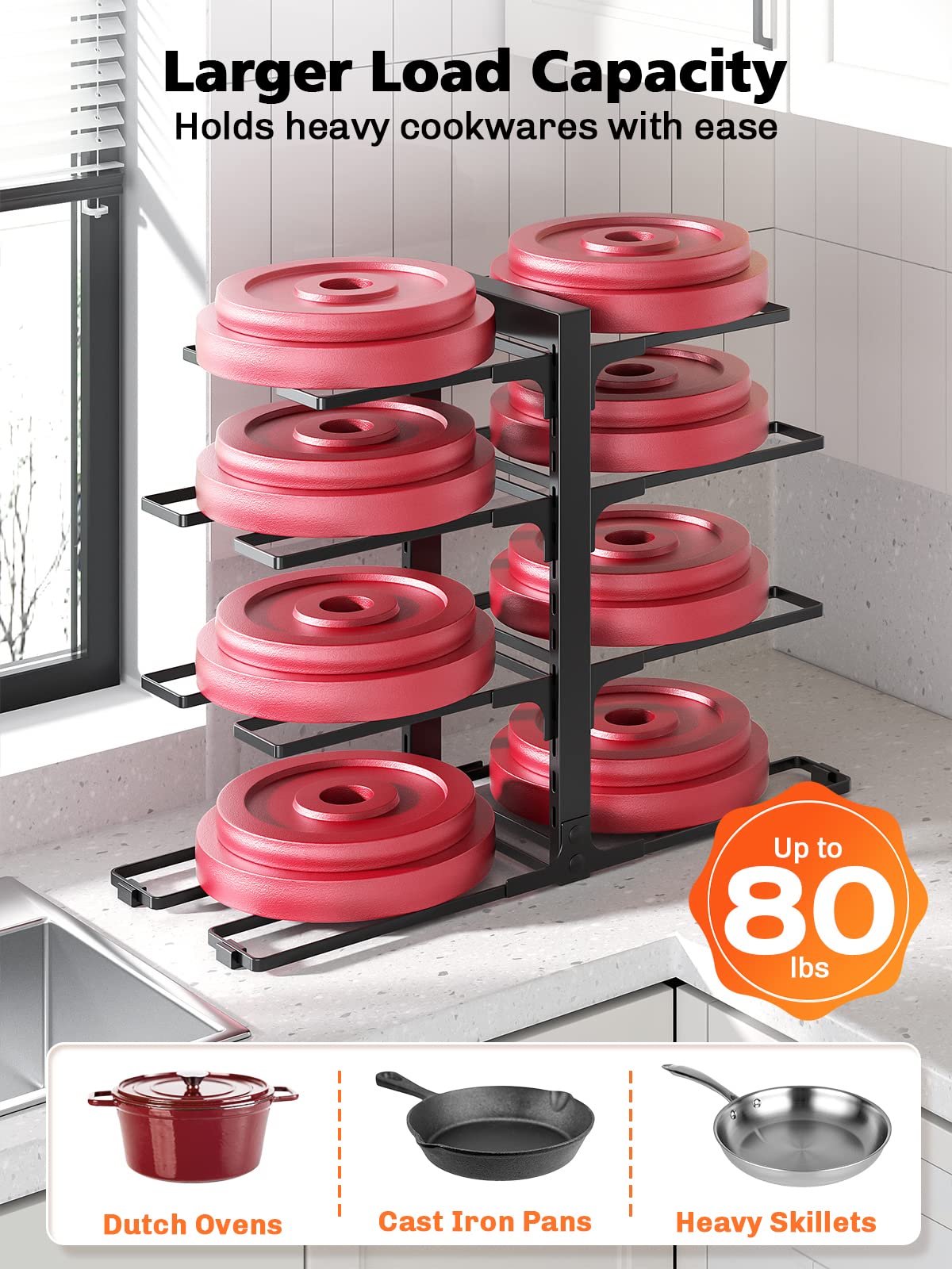 MUDEELA 8-Tier Adjustable Heavy Duty Pan Organizer Rack