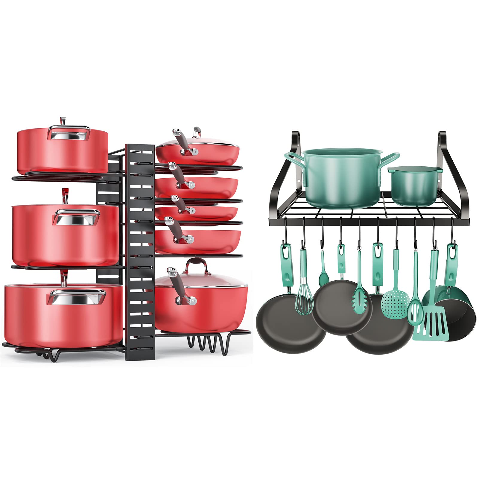 MUDEELA 8 Tiers Pots and Pans Organizer and Hanging Pot Rack Wall Mounted