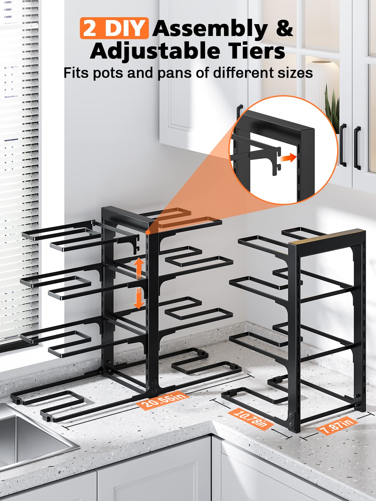 MUDEELA 8-Tier Adjustable Heavy Duty Pan Organizer Rack