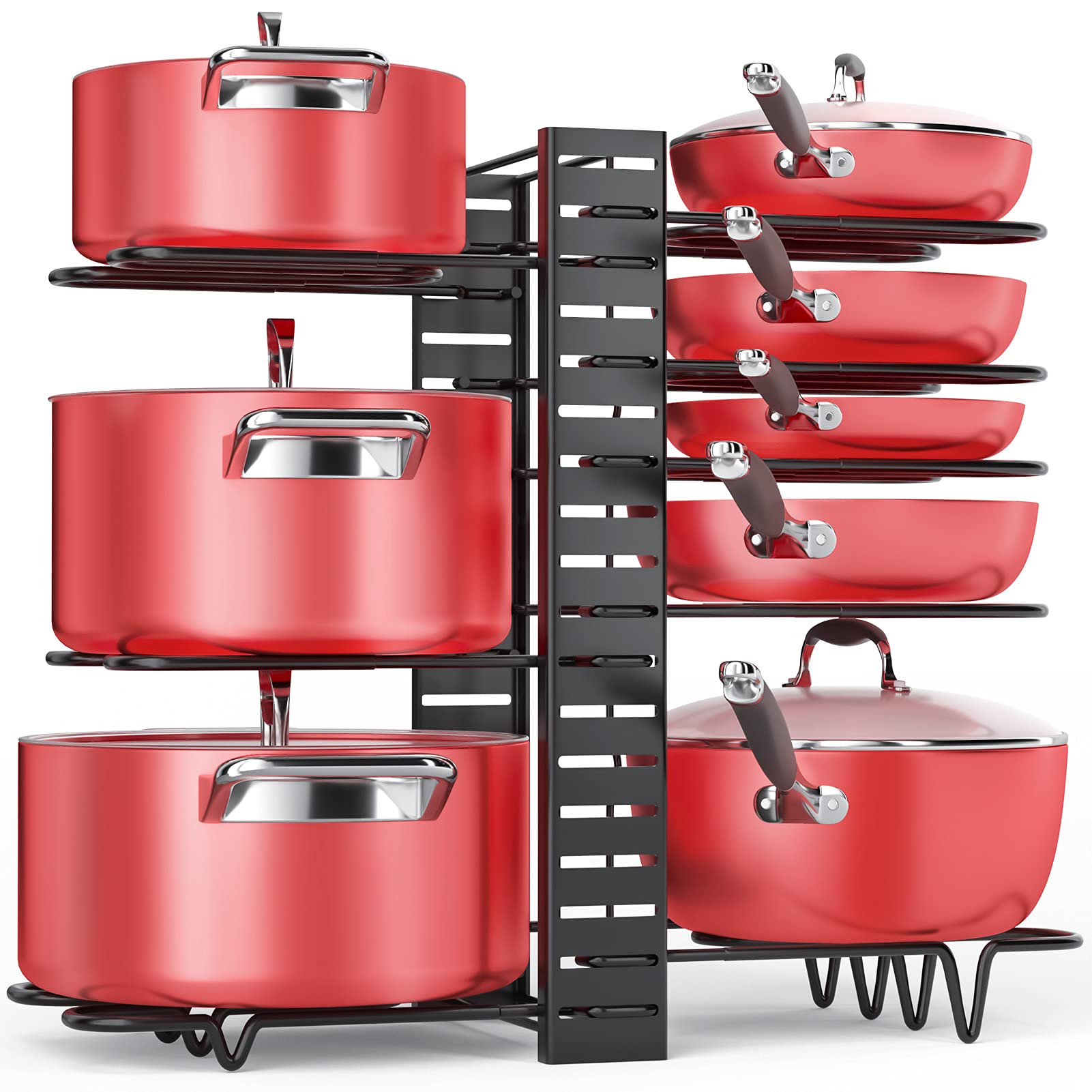 MUDEELA 8 Tiers Pots and Pans Organizer and 6 Tier Heavy Duty Pan Organizer Bundle