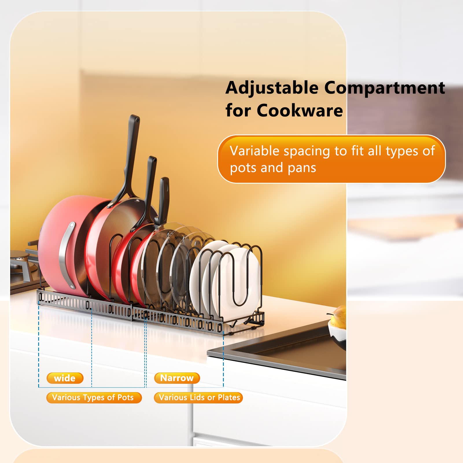 MUDEELA 8 Tiers Pots and Pans Organizer and Hanging Pot Rack Wall Mounted