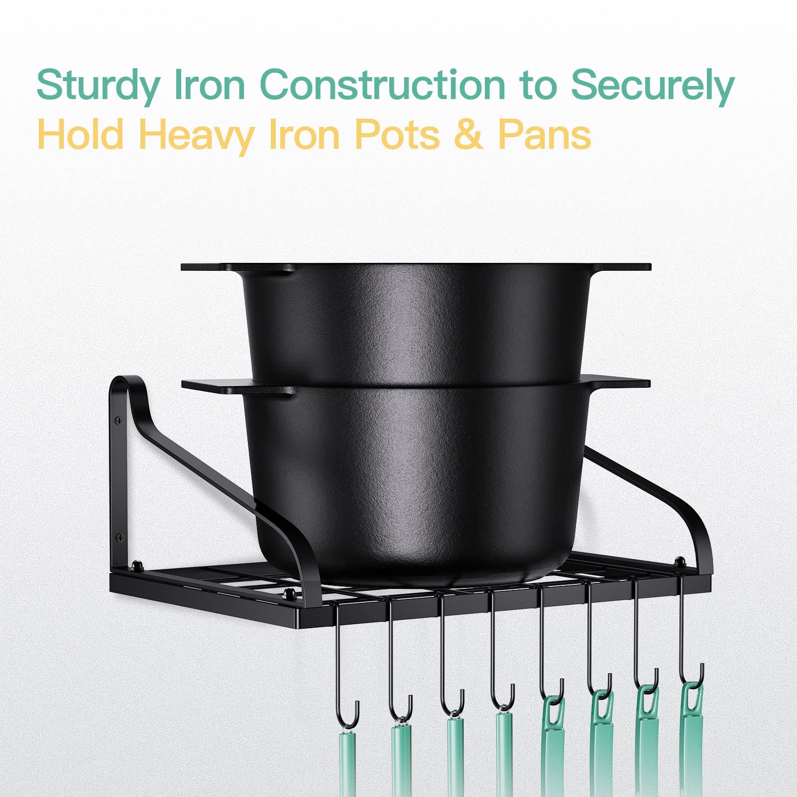 MUDEELA 8 Tiers Pots and Pans Organizer and Hanging Pot Rack Wall Mounted