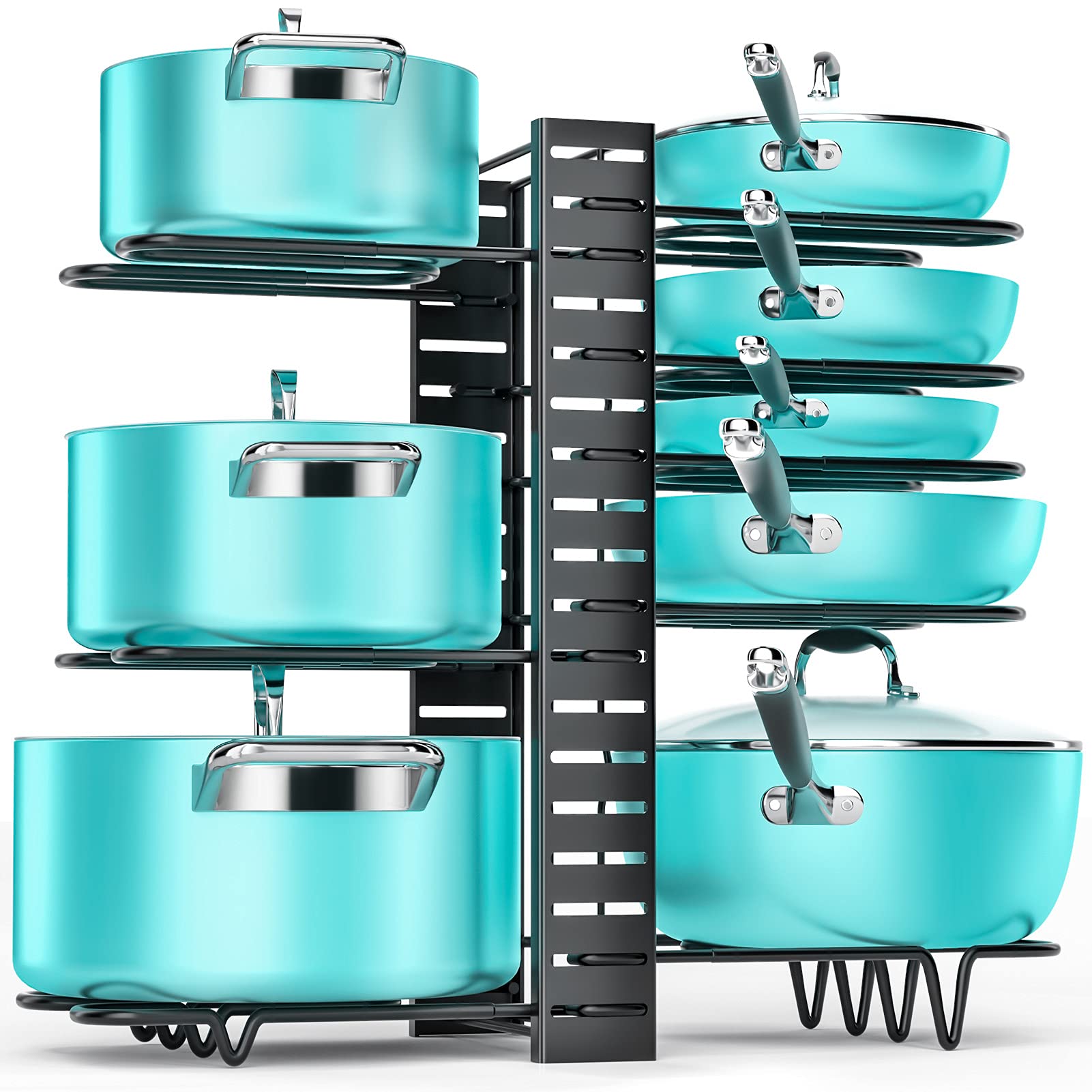 MUDEELA 8 Tiers Pots and Pans Organizer and Hanging Pot Rack Wall Mounted