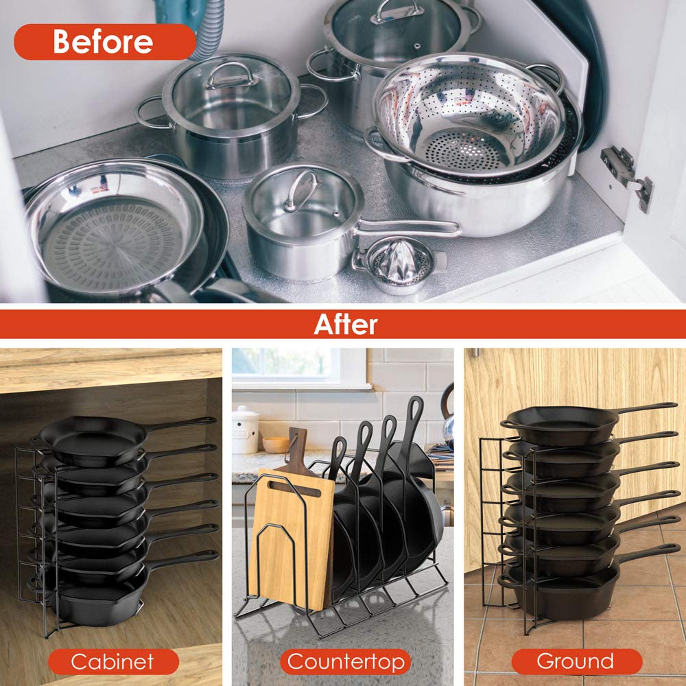 MUDEELA 8 Tiers Pots and Pans Organizer and 6 Tiers Heavy Duty Pan Organizer Bundle