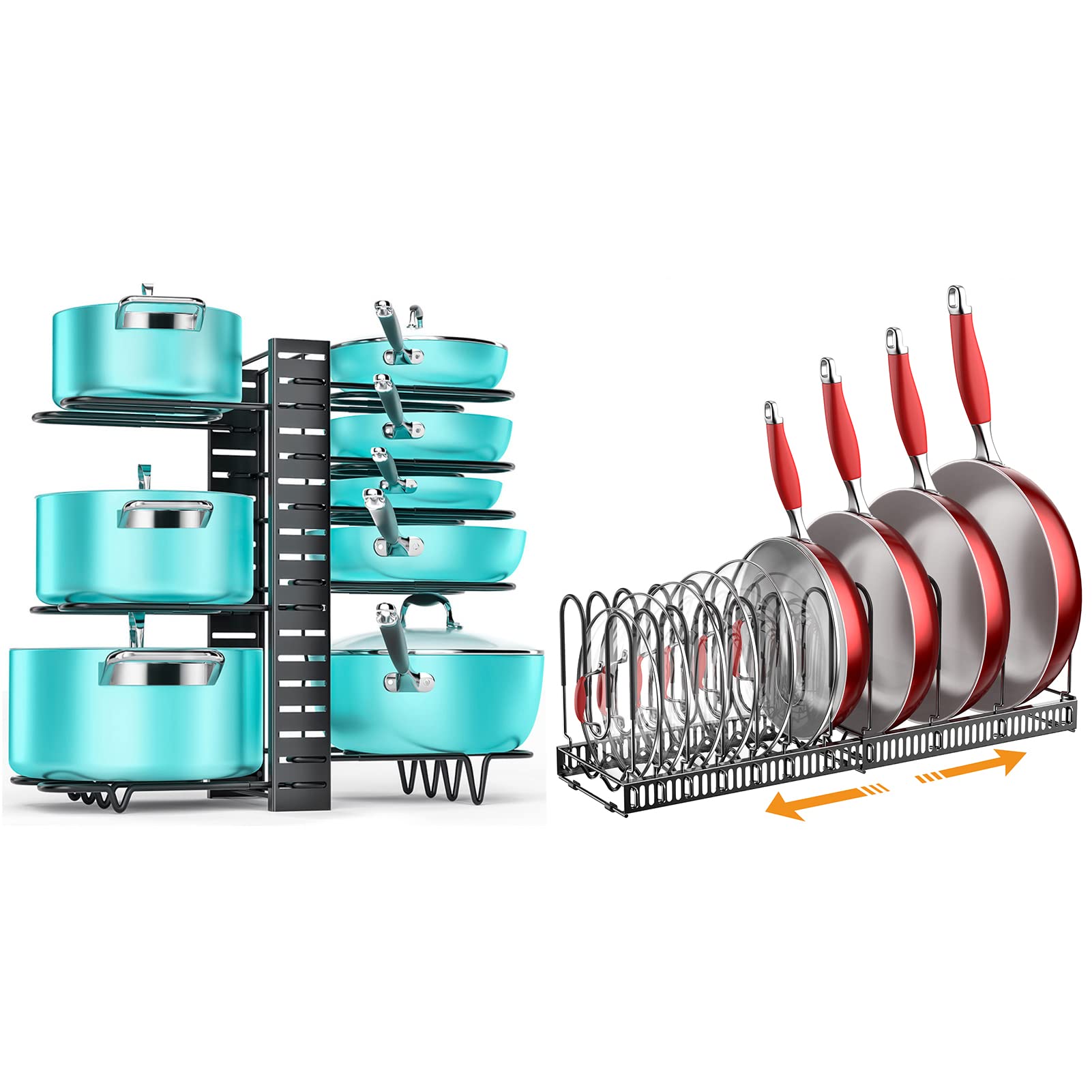 MUDEELA 8 Tiers Pots and Pans Organizer and Hanging Pot Rack Wall Mounted