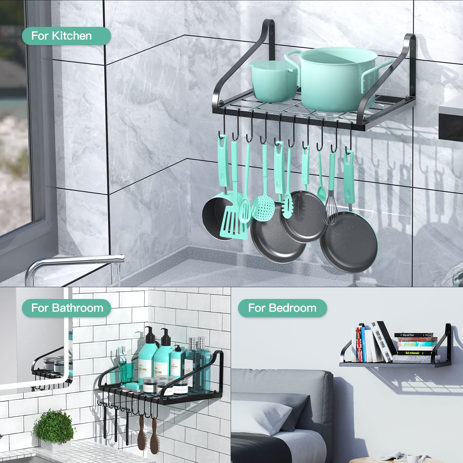 MUDEELA 8 Tiers Pots and Pans Organizer and Hanging Pot Rack Wall Mounted