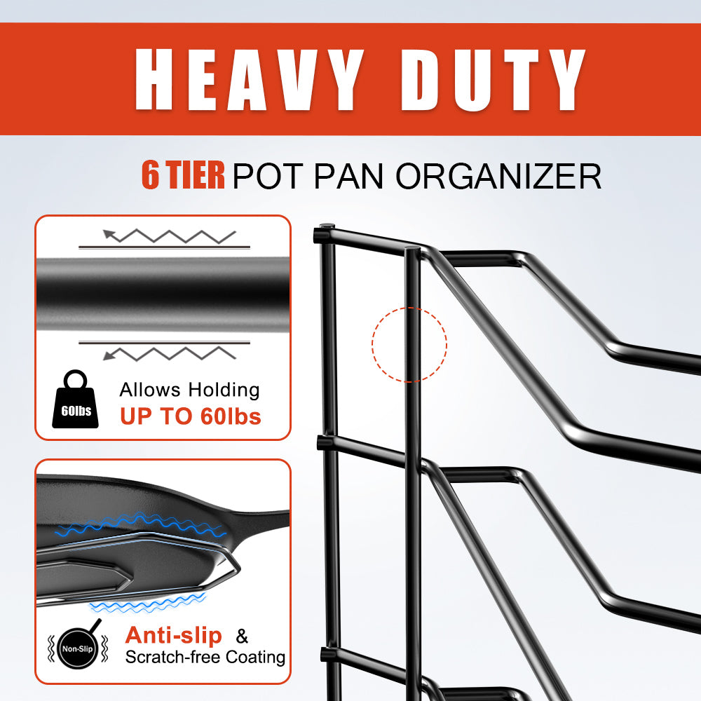 MUDEELA 6 Tier Heavy Duty Pan Organizer