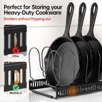 MUDEELA Expandable Pots and Pans Organizer Rack under Cabinet, Pots Lid Organizer Rack for Kitchen Cabinet Organizers and Storage with 12 Adjustable Dividers and Anti-scratch Strip