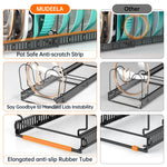 MUDEELA Expandable Pots and Pans Organizer Rack under Cabinet, Pots Lid Organizer Rack for Kitchen Cabinet Organizers and Storage with 12 Adjustable Dividers and Anti-scratch Strip