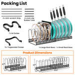 MUDEELA Expandable Pots and Pans Organizer Rack under Cabinet, Pots Lid Organizer Rack for Kitchen Cabinet Organizers and Storage with 12 Adjustable Dividers and Anti-scratch Strip