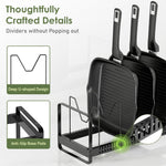 MUDEELA Pot Rack Pan Organizer inside Cabinet - Expandable Pot Lid Organizer for Cabinet with 12 Adjustable Dividers, Cutting Board Organizer Holder Baking Rack Kitchen Cabinet Storage Organization
