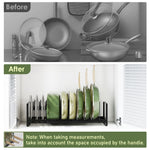 MUDEELA Pot Rack Pan Organizer inside Cabinet - Expandable Pot Lid Organizer for Cabinet with 12 Adjustable Dividers, Cutting Board Organizer Holder Baking Rack Kitchen Cabinet Storage Organization