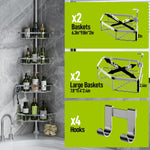 LazySpin 4-Tier Corner Shower Caddy Tension Pole, Silver