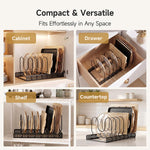 MUDEELA Pot Lid Organizer for Cabinet, Adjustable Baking Pan Rack 7-14 Slots