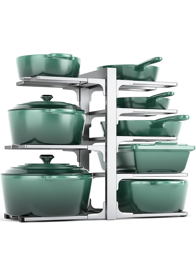 MUDEELA 8-Tier Pots and Pans Organizer for Cabinet, Adjustable Heavy Duty 120LBS Pot and Pan Organizer Rack Under Cabinet, Kitchen Cabinet Storage and Organization Cookware Baking Frying Rack