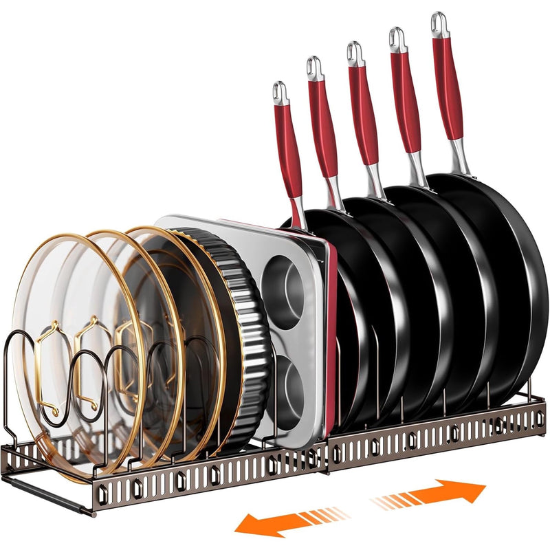 MUDEELA Pots and Pans Organizer Rack Expandable with 12 Adjustable Dividers, Bronze