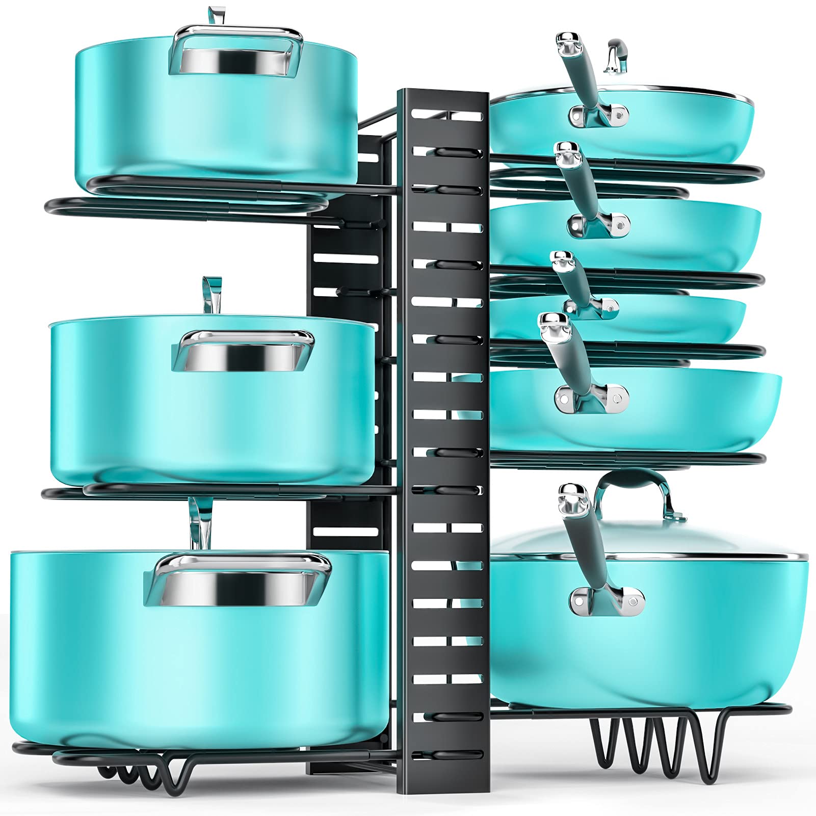 MUDEELA 8 Tiers Pots and Pans Organizer and 6 Tier Heavy Duty Pan Organizer  Bundle