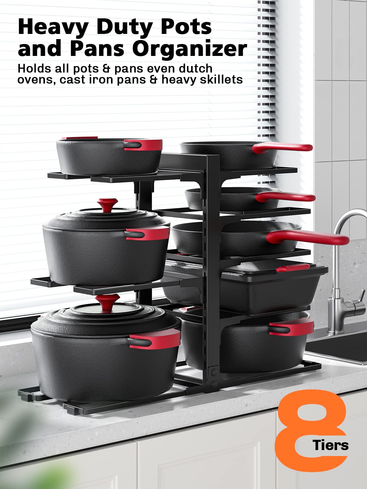 MUDEELA 8-Tier Adjustable Heavy Duty Pan Organizer Rack