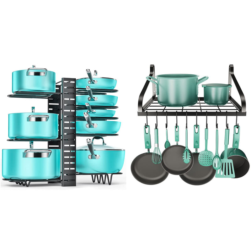MUDEELA 8 Tiers Pan Organizer Rack and 11 Expandable Pan 8 Tiers Pot